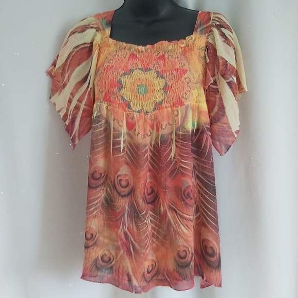 ONE WORLD | Women's Floral Top Orange Yellow Size Large - Picture 1 of 6